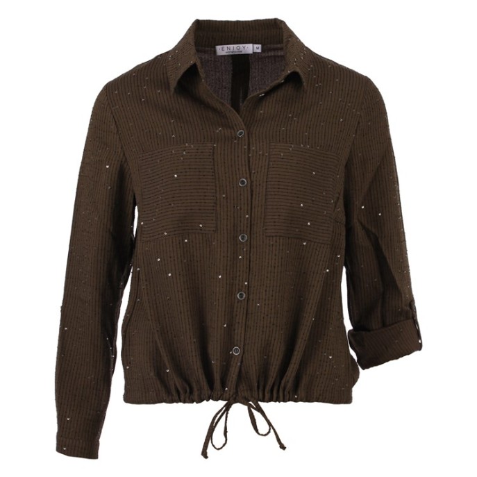Enjoy Blouse streep glitter Donker bruin